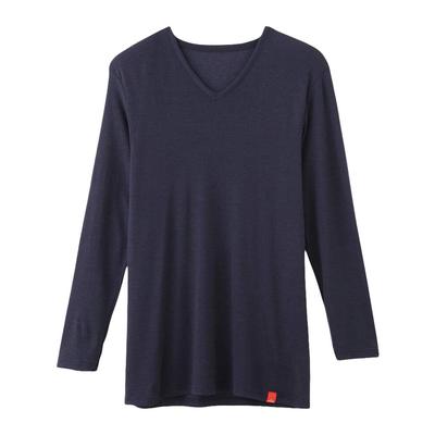 Gunze Hot Magic Inner Soft and Navy Size L To Japanese Size Shirt, Warm, V-Neck, 3/4 Sleeves, MH1909, Men's, Blue, (Equivalent L)