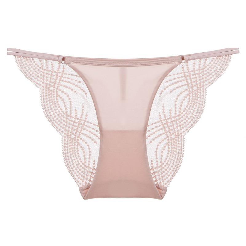 Women Sexy French Style Sheer Mesh Lace Low Waist Breathable Cotton Crotch Solid Panty