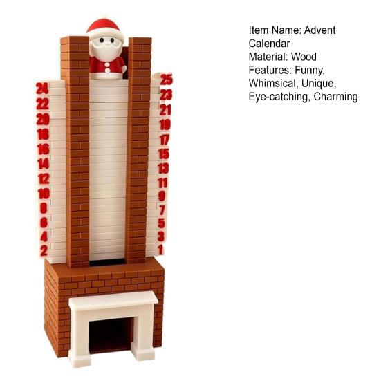 Santa Advent Calendar Fun Santa Claus Down The Fireplace with Sliding Design Wooden 3D Christmas Countdown Decoration Holiday Home Decor for