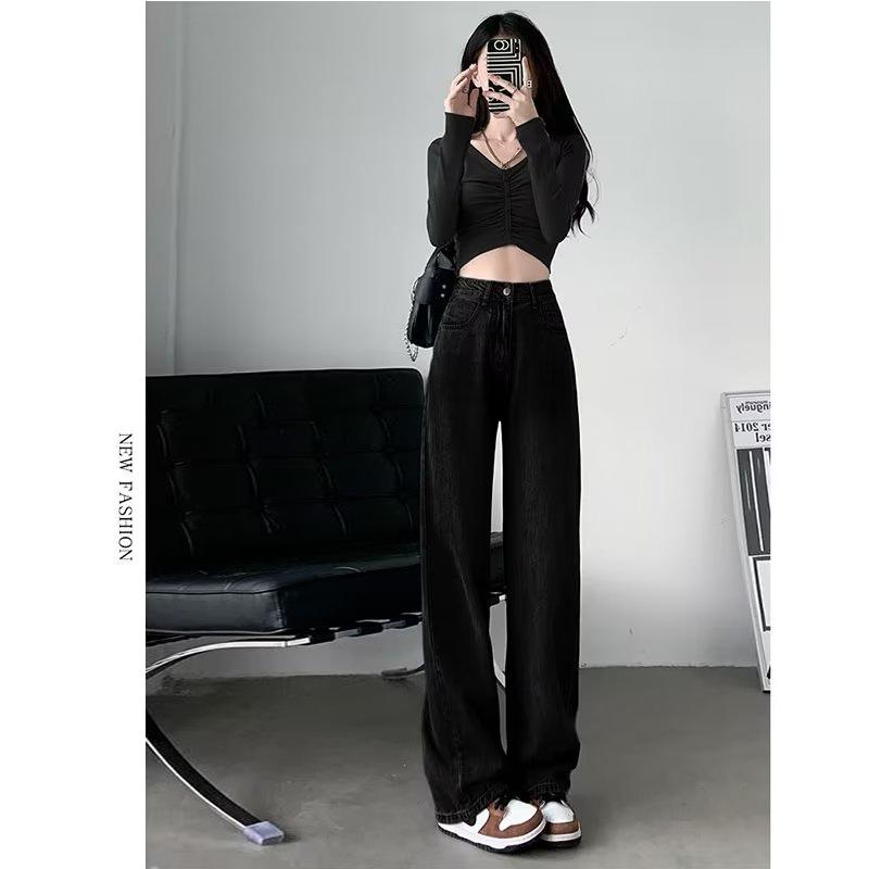 Women s High Waist Wide Leg Jeans Loose Straight Trousers Casual Denim Pants S