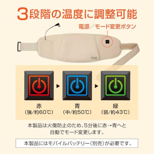 U-HOT USB Far Infrared Warming Belt, a Women's Friend, for Waist and Stomach, Warming, Cold Sensitivity, Menstrual Cramps, and Reusable Belly Wrap, Pe