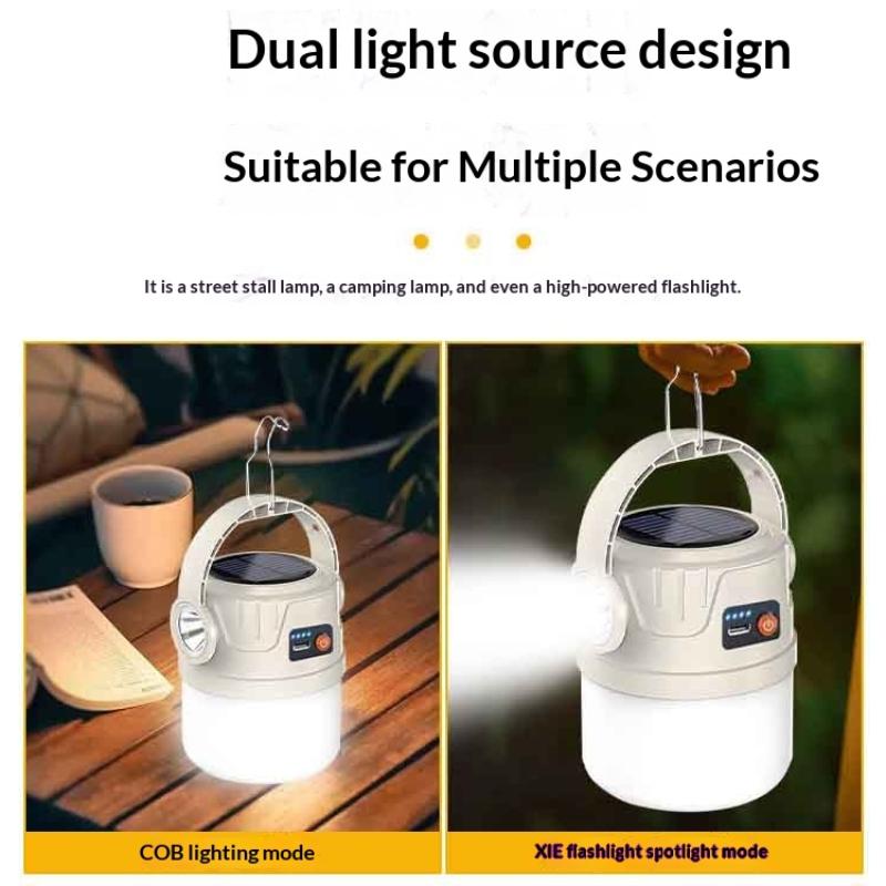 Long Endurance Camping Light Solar Powered Supports Type-C Charging Outdoor Portable Tent Light Emergency Light Hook