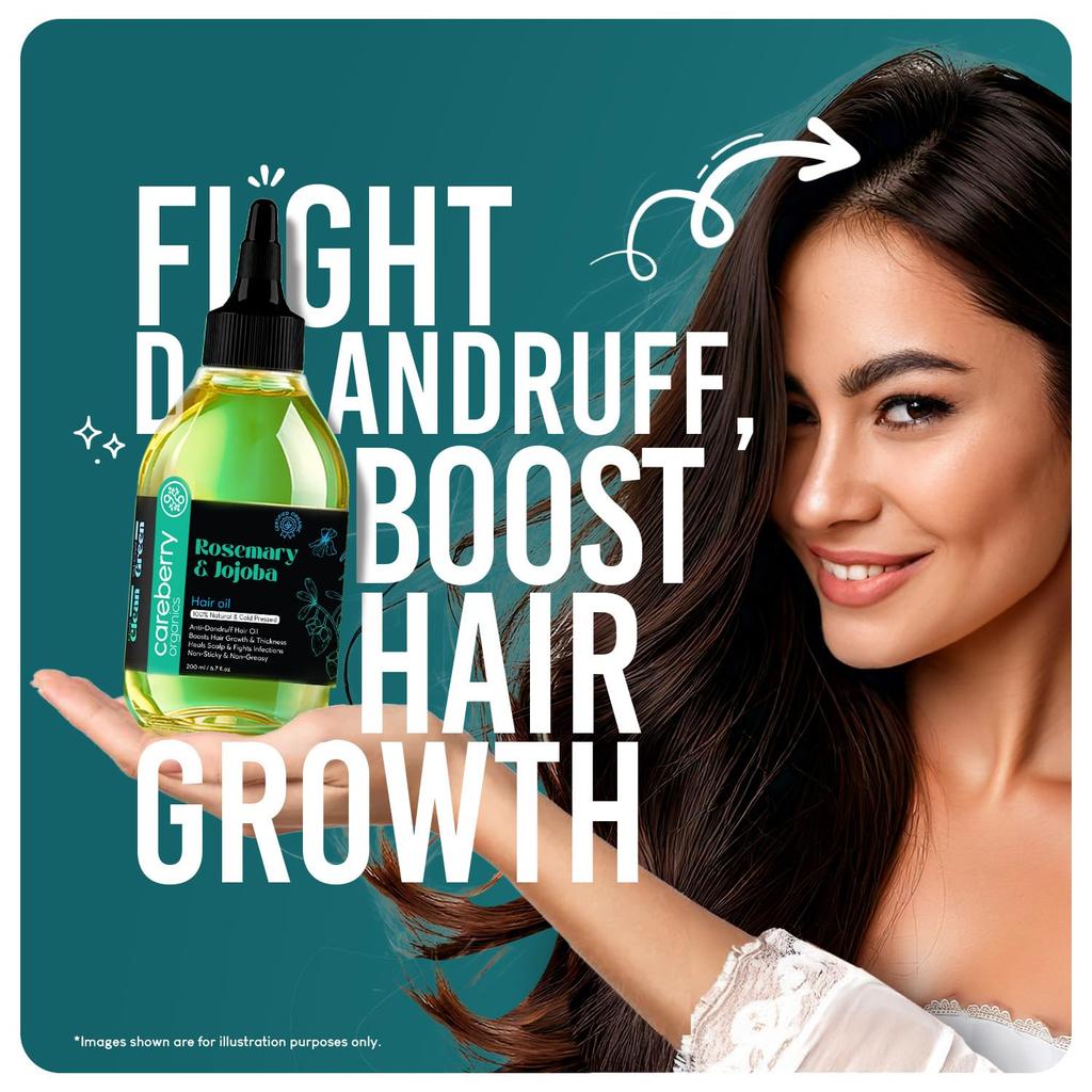 Careberry Rosemary & Jojoba Hair Oil for Hair Growth & Anti Hair Fall Control | Anti Dandruff Non Sticky Scalp Oil | Cold Pressed with Vitamin E