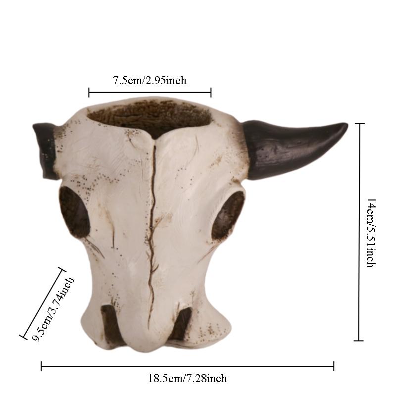 Resin Bull Head Skull Flower Pot Home Garden Decoration Planter Container Desktop Creative Retro Bull Head Statue Vase Ornament