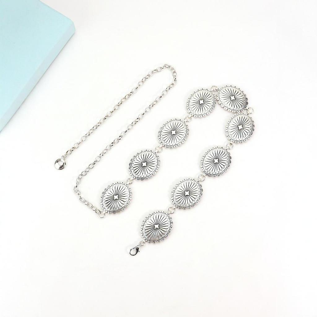 Ethnic Style Oval Waist Chain: Women’s Retro Pattern Belt Accessory
