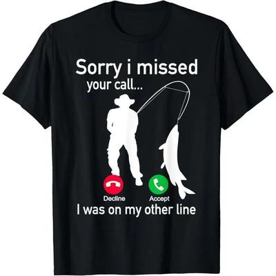 Fishing Phone Call with Fishing Line - Funny Fish Fisherman T-Shirt Printed Short Sleeved T-shirt