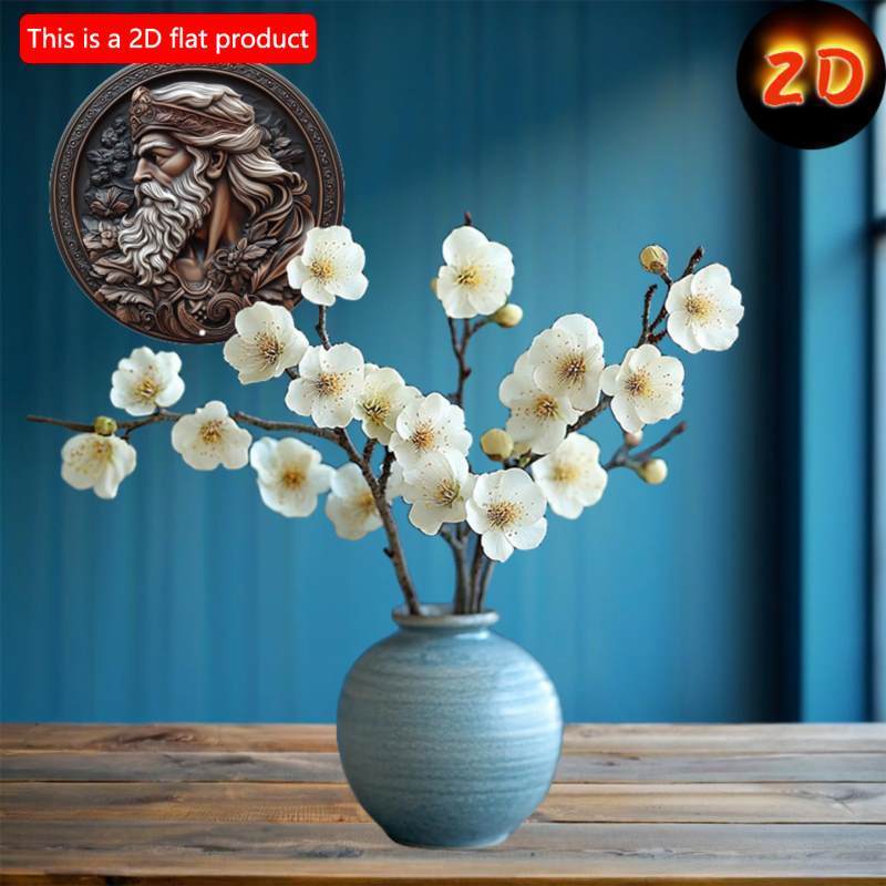 2D Flat 20*20cm1pc Zeus-Inspired Round Wooden Wall Art, Ornate Zeus Head & Floral Design, Ideal for Home, Office, Bar Decor or Wedding Gift.