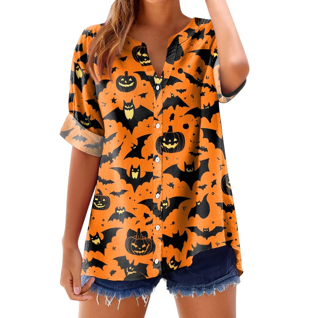 Women's Fashionable, Casual, Comfortable, Loose-Fitting Halloween Print Top