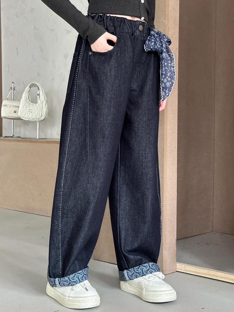 2025 Autumn Girls' Korean-Style Loose Wide-Leg Jeans for Middle & Big Kids