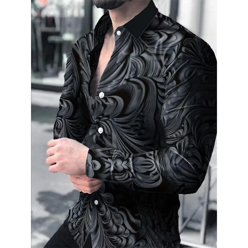 Men Clothes Fashion Long Sleeve 3D Digital Print Shirt