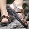 Men Handmade Simple Flats Sandals Summer Roman Sandals Retro Black Brown Closed Toe Leather Beach Shoes Plus Size