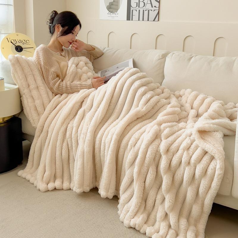 G5Z Heavyweight Rabbit Fur Plush Blanket - Velvet Flannel Baby & Sofa Throw for Winter