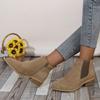 Women's Natural Suede Elastic Patch Low Heel Shoes Autumn and Winter Ankle Boots Square Toe Casual Short Boots Size 36-43