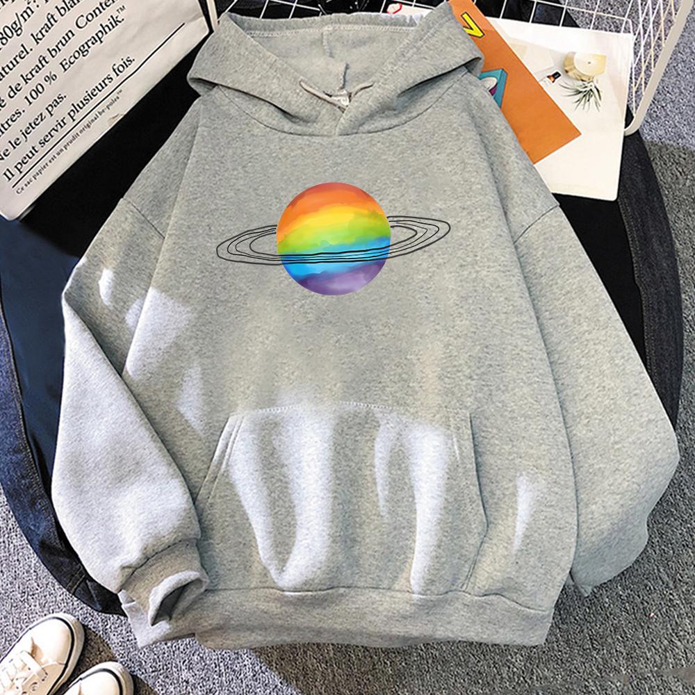 LGBT Streetwear Rainbow Planet Print Hoodie Harajuku Long Sleeve Hoody Ladies Tops Men Regular Sweatshirts Sudaderas Para