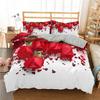 Red Rose Duvet Cover Set Red Flower Gray Background 3D Comforter Cover Valentine's Day Gift King Queen Size For Girls Women Kids