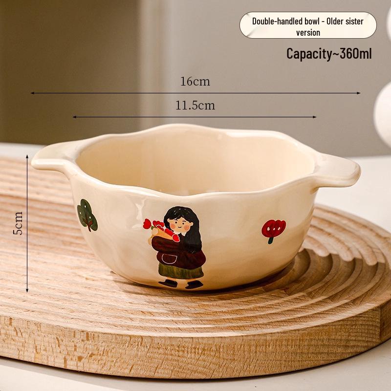 

2025 Ceramic Double-Handled Rice, Yogurt & Egg Bowl – Stylish, Home & Personal Use