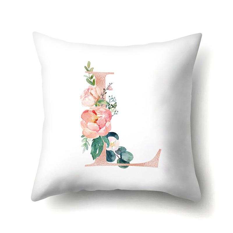 Polyester Pillowcase Home Pink Floral Decorative Print Pillowcase 26 English Letter Cushion Cover