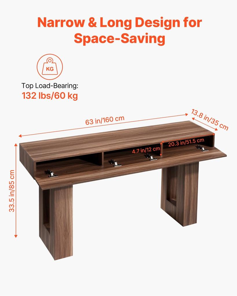 160 cm Console Table, Farmhouse Desk Behind the Couch, Wooden Rectangle Entrance Desk, Narrow Long Sofa Table Accent Stand for Hallway, Bedroom,