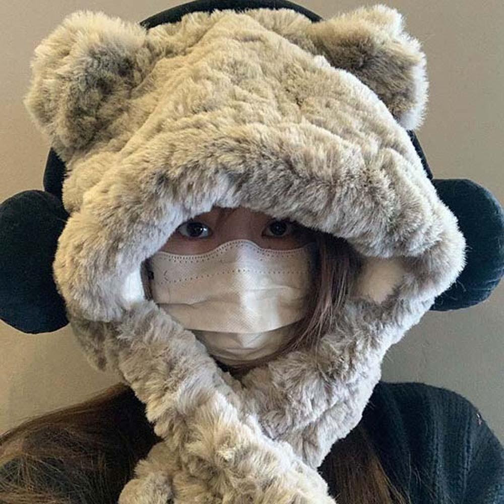 Anti-cold Bear Lei Feng Hat Windproof Ear Protection Cap Skiing Winter Plush Hat  Women