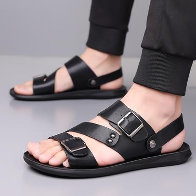 Sommer Neu Herren Gladiatoren Schwarz Weiß Braun Gürtelschnalle PU-Leder Freizeitschuhe Atmungsaktive Strandsandalen Outdoor Hausschuhe