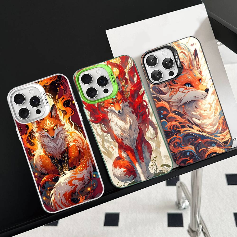 Cartoon Animal Fox Phone Case For IPhone 17 16 15 14 11 12 13 Pro Max Pro Plus Colored Silver Cover