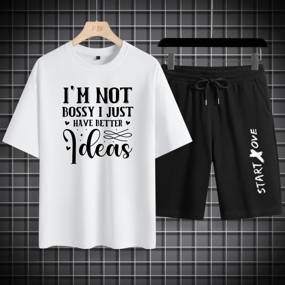 

Men s Sets Summer Quick Drying I m Not Bossy Start Love Printed Graphic T-shirts Suit S
