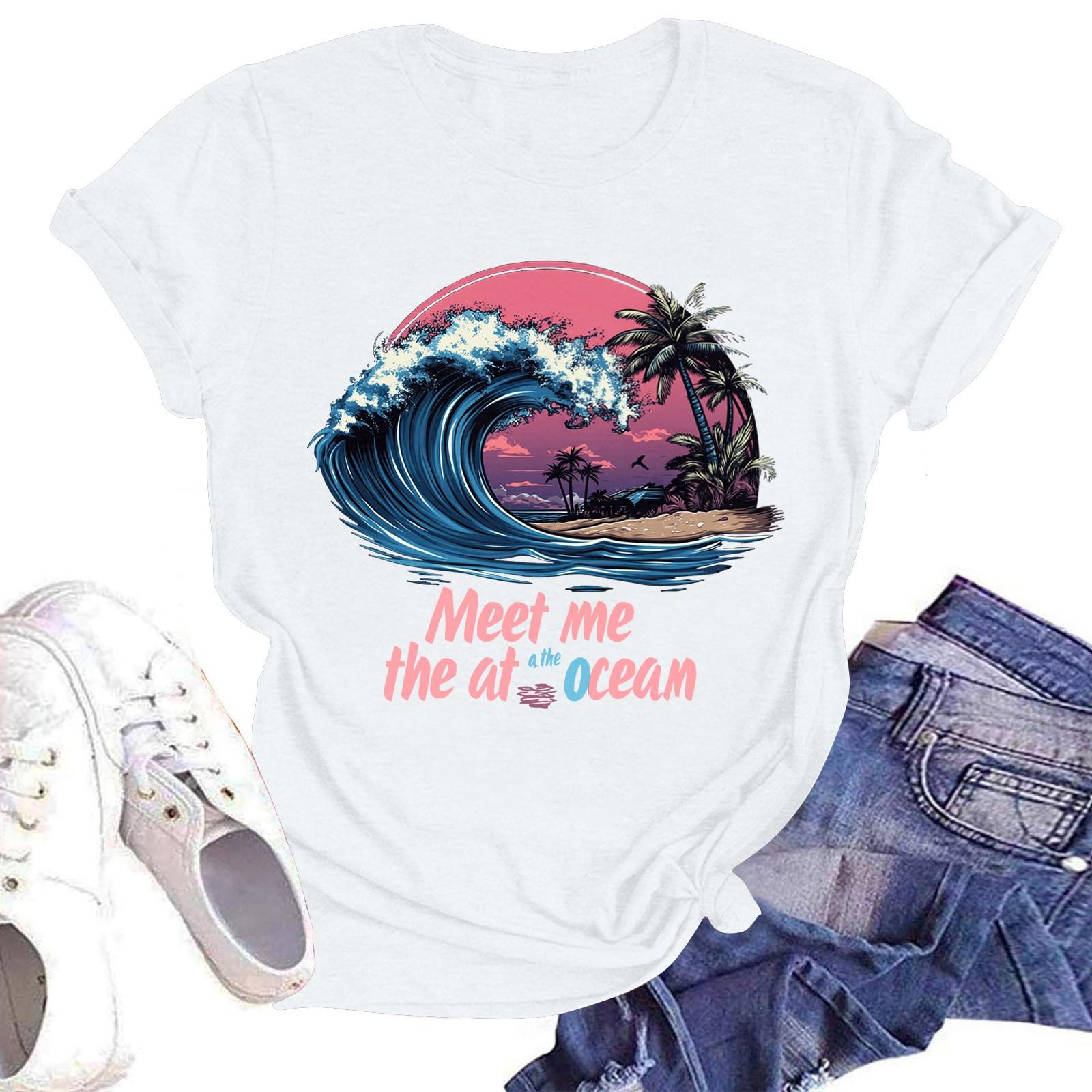 

Женская повседневная модная уличная футболка с коротким рукавом и гавайским принтом M белый