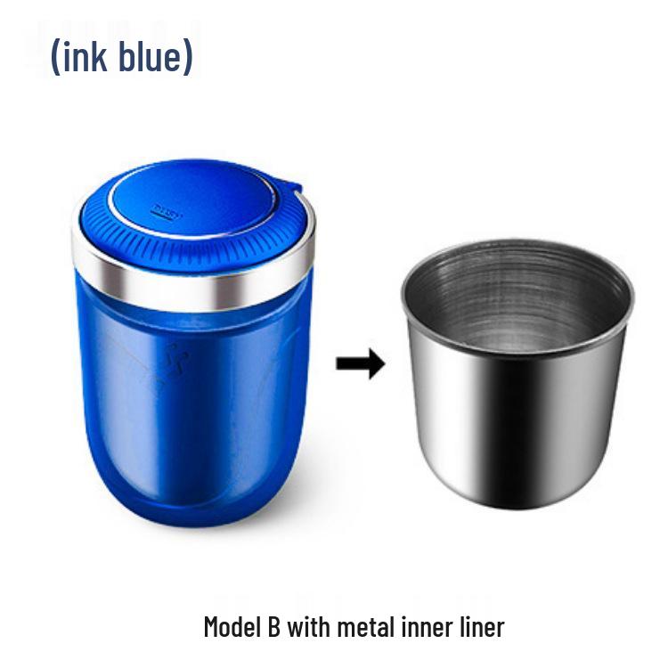 Car Ashtray with Metal Liner, One-Button Open, Soft Light, Ideal for Car Use
