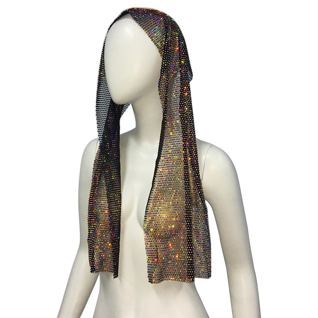 Sparkling Headscarf Neckerchief for Women Bandana Turban Glistening Rhinestones Headband Turbans Neck Tie Scarf