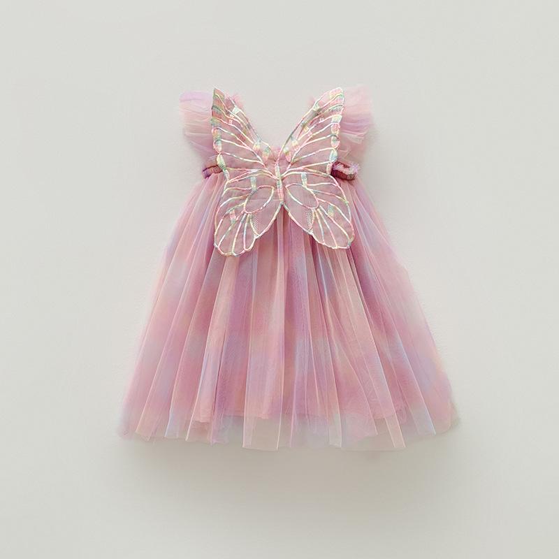 

Rainbow Wings Flutter Sleeve Girls Dress - Summer 2026 Style with Puffy Skirt 120cm