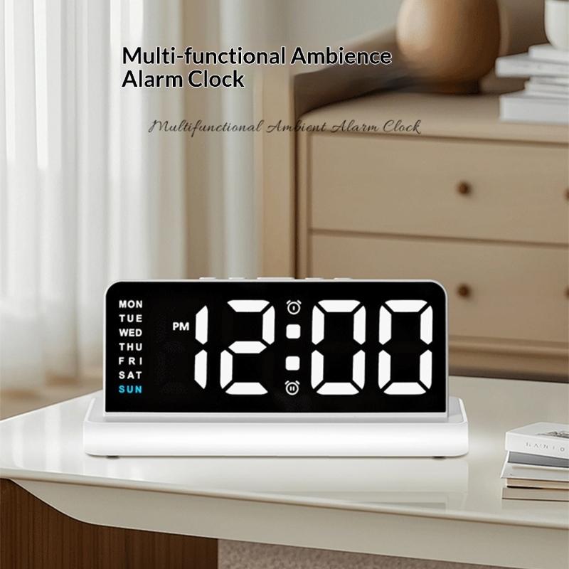 Night Light Digital Alarm Clock Electric Desk Clock with Snooze Date Loud Alarm Day of Week for Living Room Bedroom