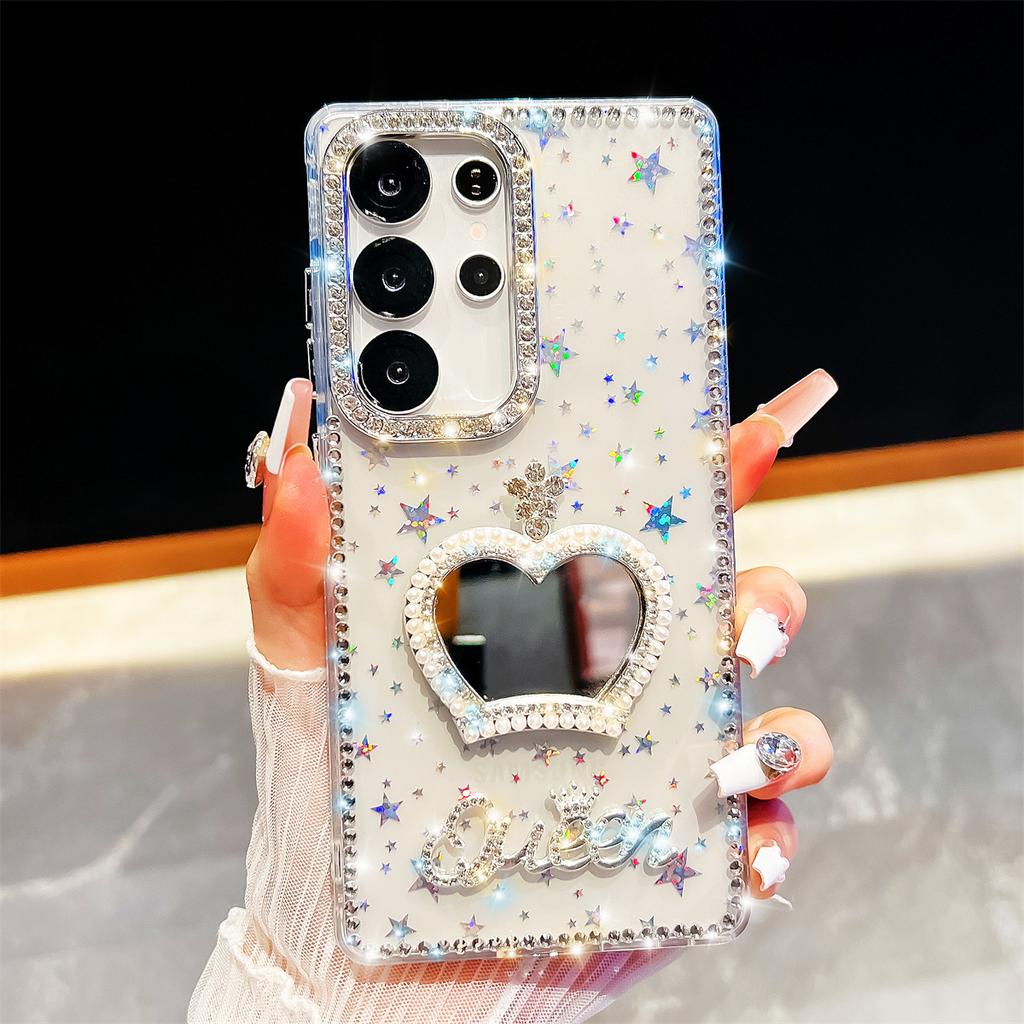Handmade Sparkly Diamond Crown Mirror IMD Phone Case, Compatible with Samsung S23 Ultra/S24/S25 & A07/A15/A16/A17/A26/A35/A36/A55/A56