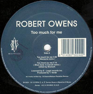 12inch Record ROBERT OWENS - Too Much For Me BV3024 Blue Village 1992 Italy Dance & Electronica Used