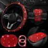 7pcs Bling Car Accessories For Women, Bling Steering Wheel Cover Bling Car Coasters Bling Car Armrest Box Mat Ring Emblem