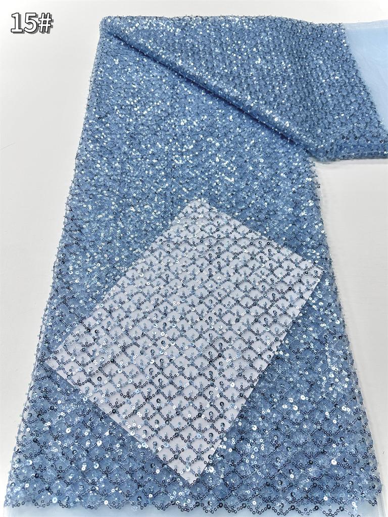 Sky Blue African Sequins Lace Fabric 2025 High Quality Lace Embroidery Nigerian Mesh Beads Fabric French For Wedding Party Dress