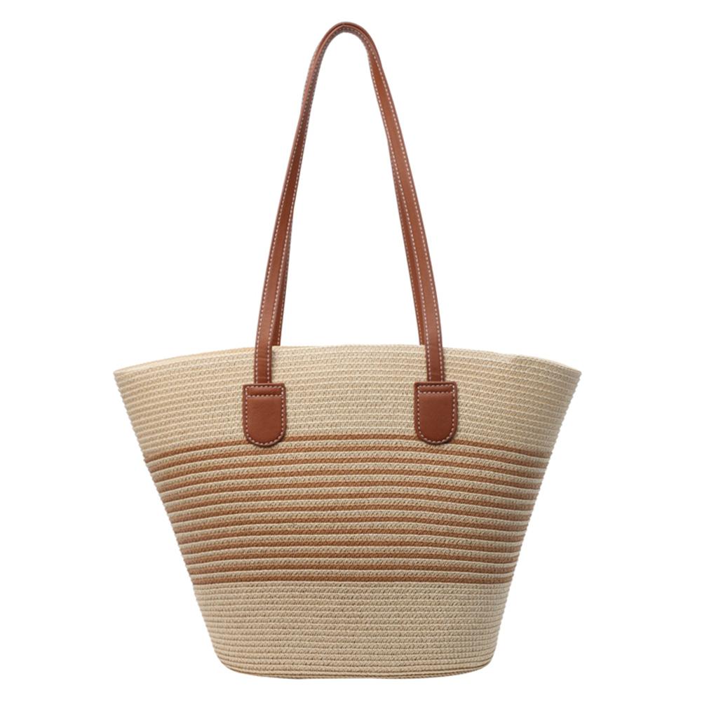 Large Capacity Straw Woven Tote Bag for Women Stylish Solid Color Shoulder Bag for Work Shopping Beach Use