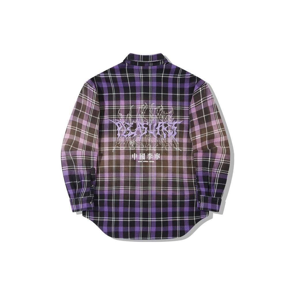 Li-Ning Gradient Checkered Single-Breasted Long Sleeve Shirt Men shirts ASHT523-1