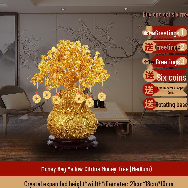 Citrine Money Tree Ornament for Living Room and Wine Cabinet Decoration – Wealth-Attracting Gift