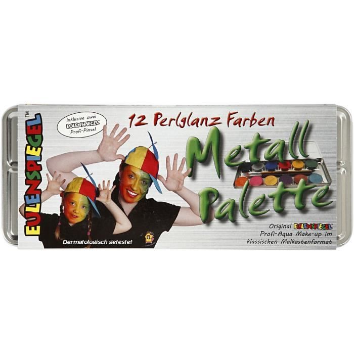 Water-based Makeup - Eulenspiegel - Multicolor - 12 Pearlescent Colors - 42 Ml - 2 Brushes Included