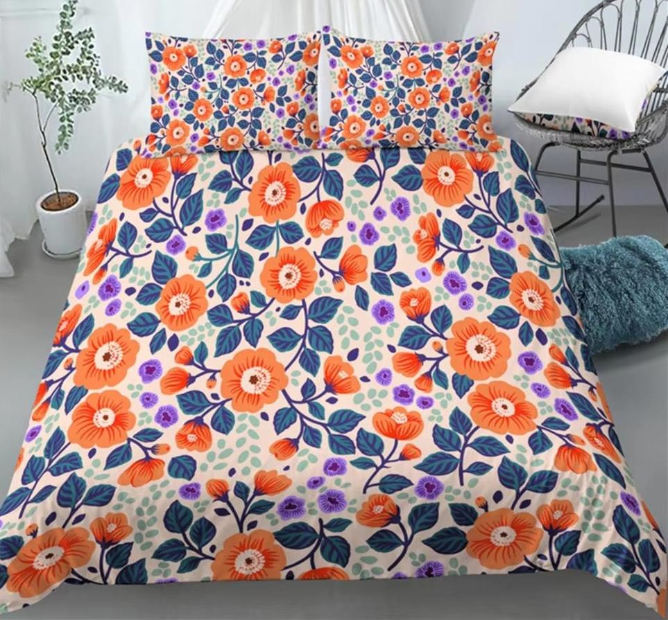 Luxury 3D Floral Print Bedding Set Queen King Size Comfortable Duvet Cover Pillowcases 3 Piece Set Comfortable Soft Home Living