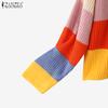 ZANZEA Autumn Spring Women V Neck Long Sleeve Colorful Striped Casual Sweaters Cardigans Knitwear