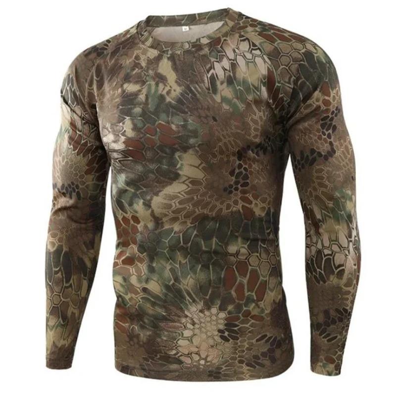 Men's Outdoor Camouflage Warrior Hunting Sports Long Sleeve Fashion Loose Round Neck T-shirt Top Military Tactics