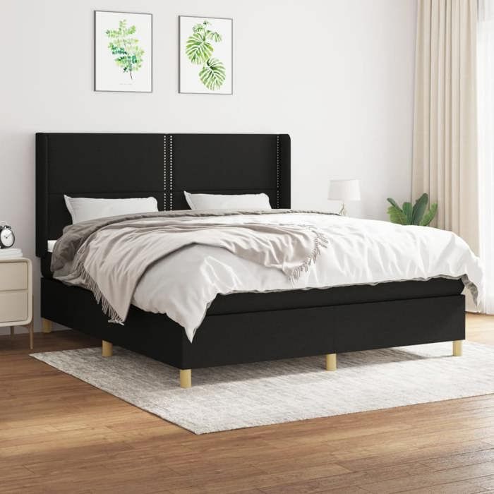 Maison Exclusive - Sommier à lattes de lit avec matelas Noir 180x200 cm Tissu