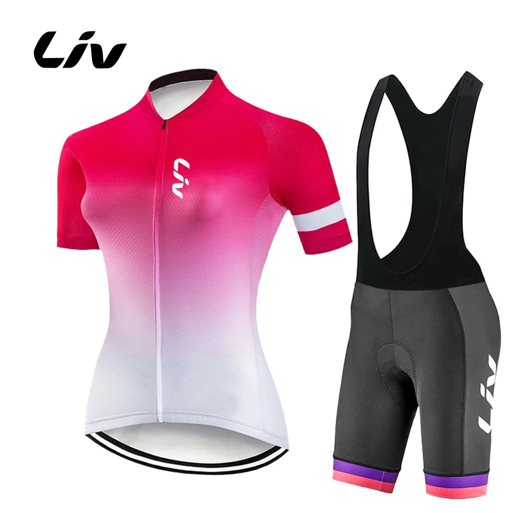 LIV Summer Cycling Suit Set Women New Cycling Jersey Short Sleeved Breathable Outdoor Cycling Bib Quick Drying Sports Shirt