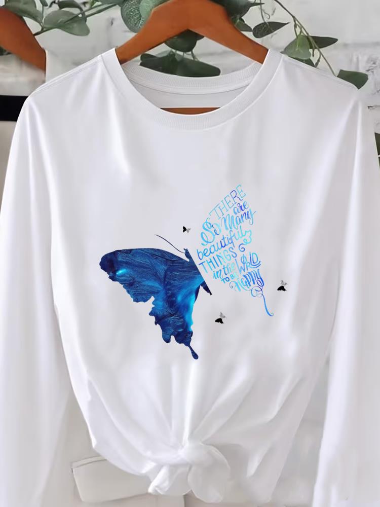 (Asian Size) Flower Trend Cute Graphic Tee O-neck Print T Shirt Casual Clothing Women Autumn Winter Spring Fashion Top Long Sleeve T-shirts