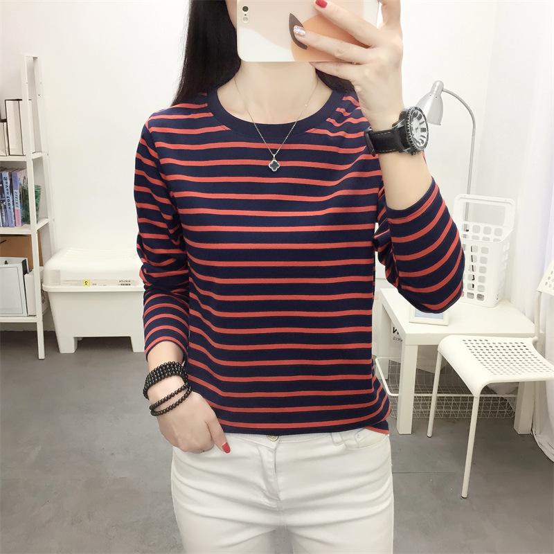 

Женская полосатая футболка свободного кроя с длинным рукавом для людей среднего и пожилого возраста - Ранняя осенняя мода 5XL (181-200 jin)