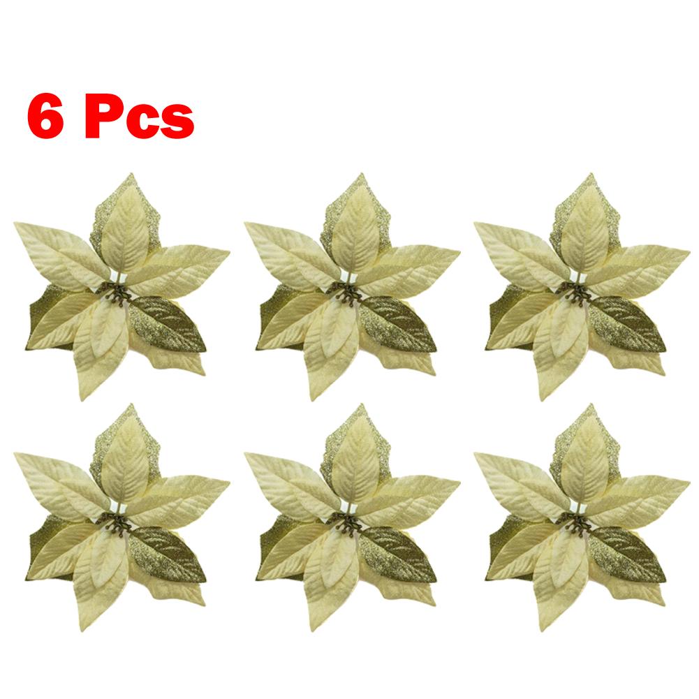 Set of 6 Large 22cm Poinsettia Glitter Flowers for Hanging Suitable for Christmas Trees and Seasonal Home and Event Decorations