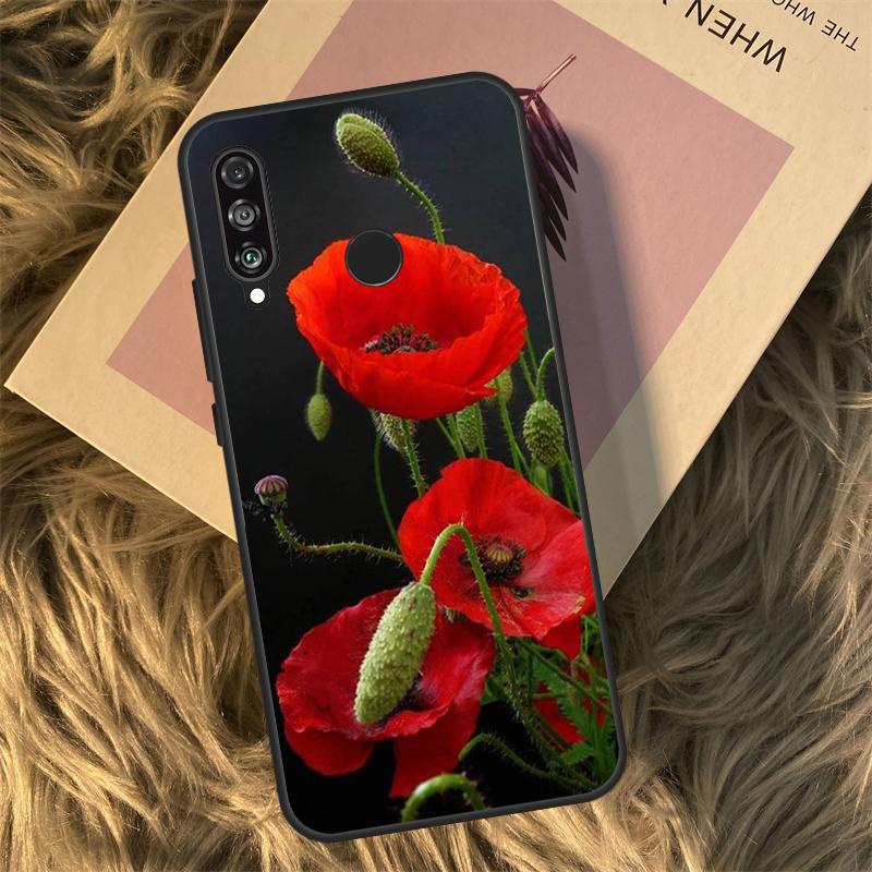

Poppy Flower Bloom Case For Huawei P40 P30 Lite P20 P50 Pro P Smart 2021 Nova 5T Honor X8 X9 50 70 X9a Coque Huawei P30