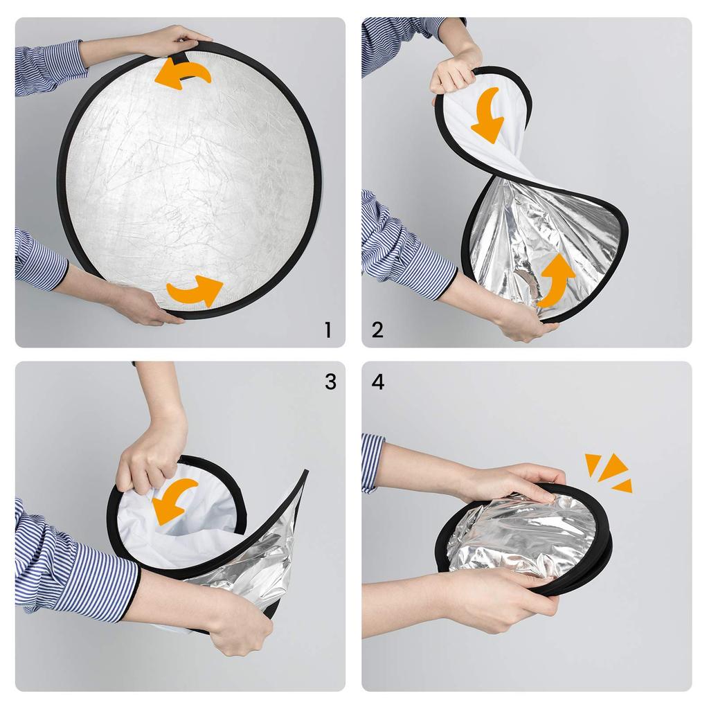 TARION Photography Circular Reflector 80cm Diameter Foldable Silver and White