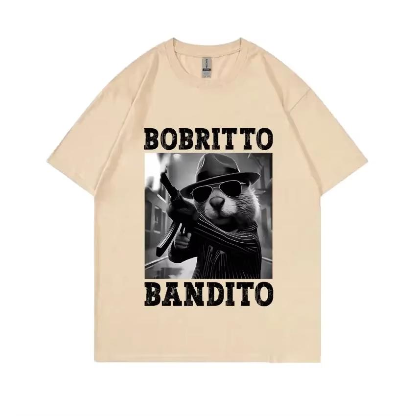 Bobritto Bandito Lustiges Biber Meme Damen Sommer Rundhals Kurzarm T-Shirt Lässiges Humorvolles Oberteil Bequemes Damen T-Shirt